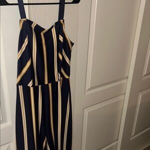 Xhilaration Navy Jumpsuit with Yellow and White Stripes